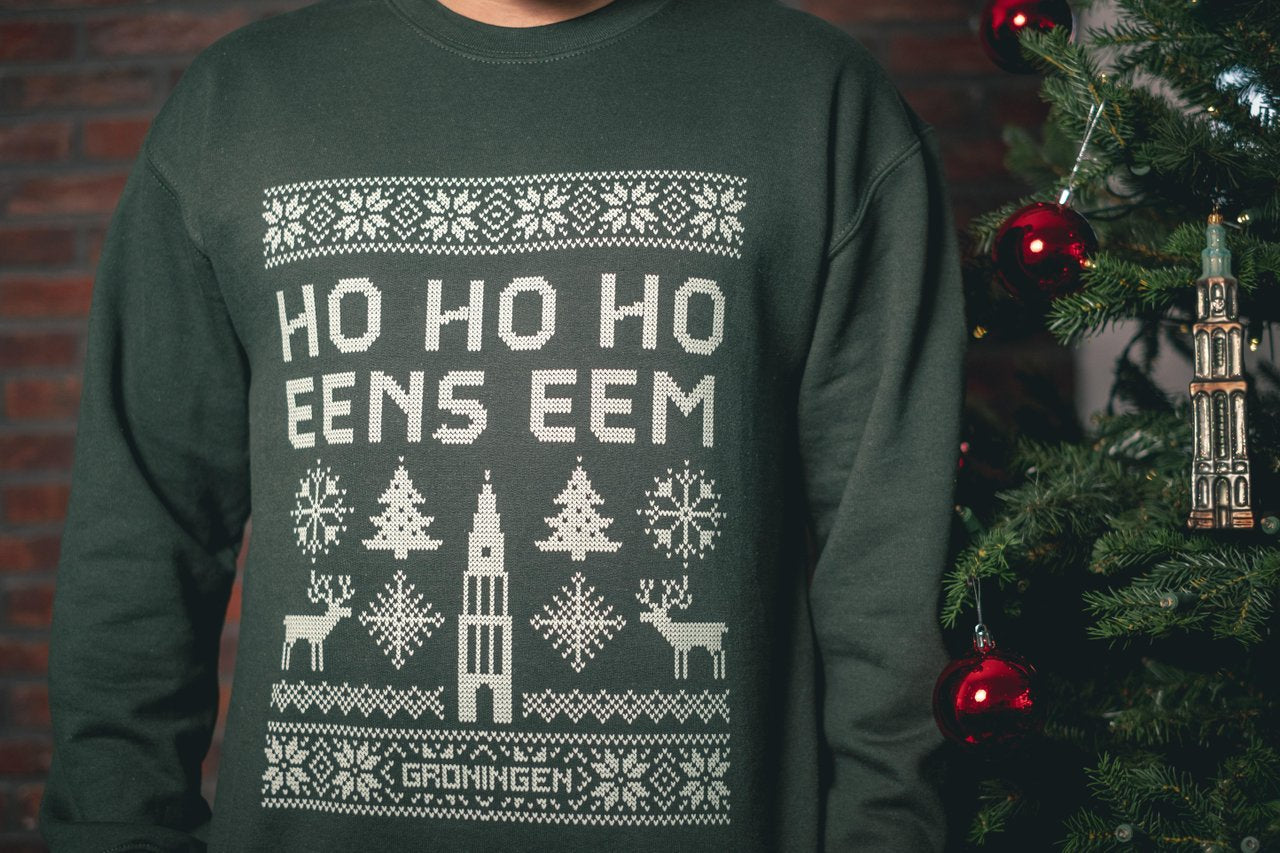 Pre-order: Kersttrui Ho Ho Ho eens eem groen