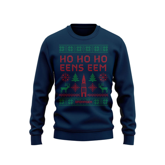 Pre-order: Kersttrui Ho Ho Ho eens eem blauw