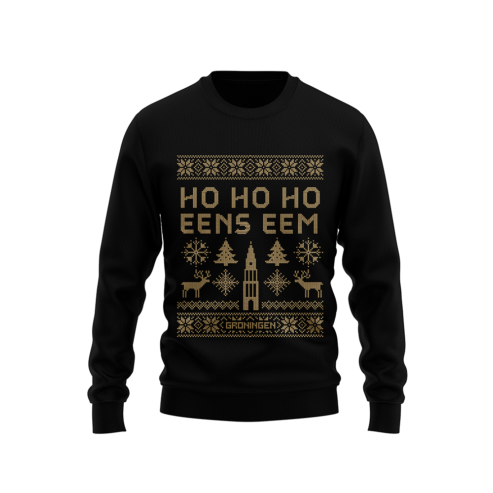 Pre-order: Kersttrui Ho Ho Ho eens eem zwart