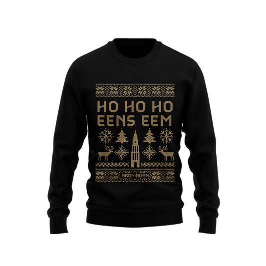 Pre-order: Kersttrui Ho Ho Ho eens eem zwart